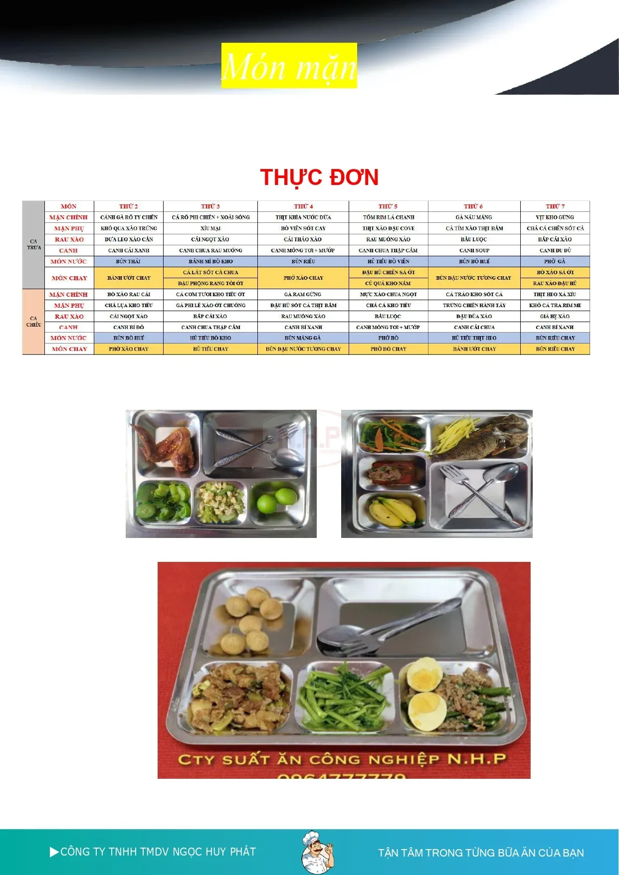 Thực đơn suất ăn công nghiệp ngon