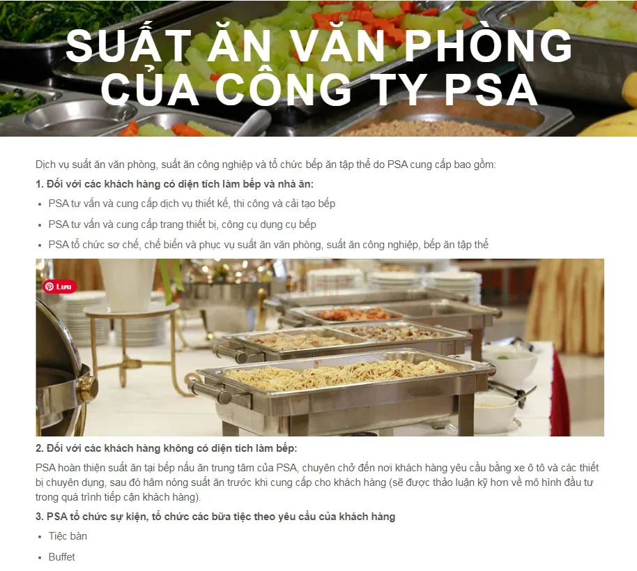 Công ty Suất ăn công nghiệp PSA Đột phá trong dịch vụ suất ăn chất lượng cao